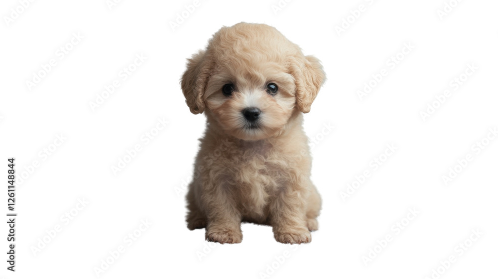 Adorable fluffy puppy sitting on transparent background