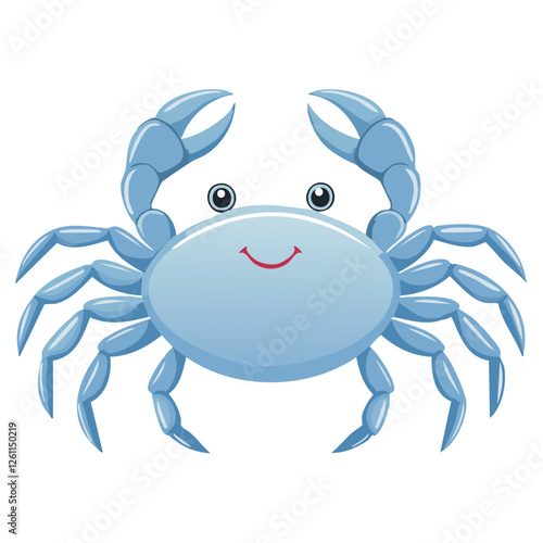 Cute blue crab vector illustration in cartoon style. Childish adorable drawing of sea creature on isolated background. Print for clothes or design