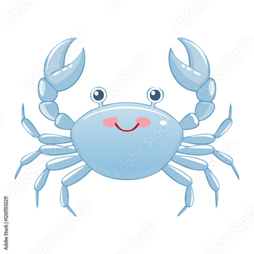 Cute blue crab vector illustration in cartoon style. Childish adorable drawing of sea creature on isolated background. Print for clothes or design