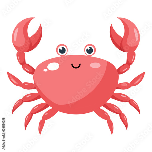 Cute red crab vector illustration in cartoon style. Childish adorable drawing of sea creature on isolated background. Print for clothes or design