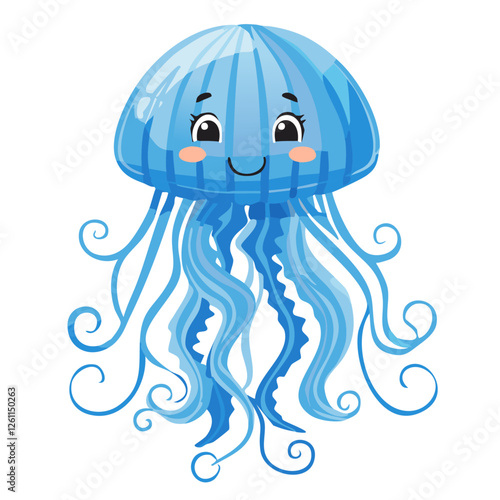 Cute jellyfish star in cartoon style vector illustration. Adorable children's underwater world character for clothing prints and design.