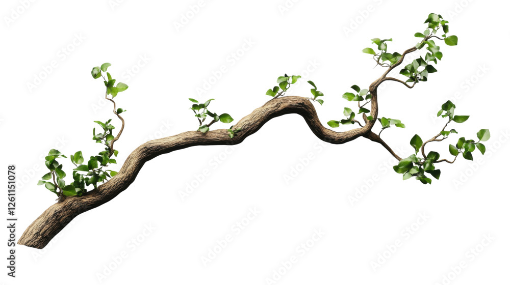 Realistic 3d rendered branch with green leaves on transparent background