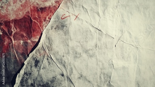 Crumpled paper texture, red stain, background
