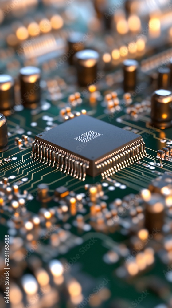 Obraz premium Close-up of CPU on circuit board; technology background