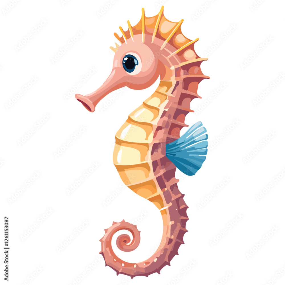 Obraz premium Seahorse cute vector illustration in cartoon style. Children's illustration of sea animal on isolated background. Print for clothes and design.