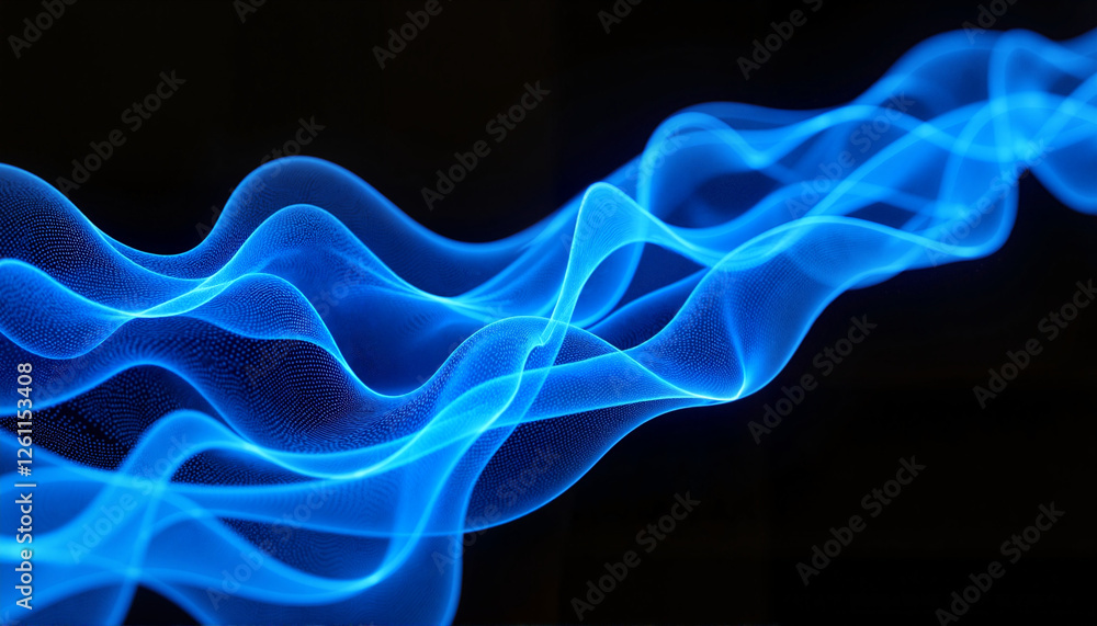 Abstract blue wave pattern representing microparticles on a dark background Abstract blue wave pattern representing microparticles on a dark background