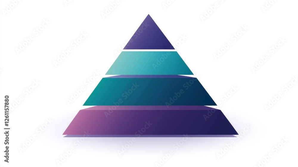 Infographic illustration of purple with blue and green triangle divided and cut and space for text, Pyramid shape four layers for presenting business ideas or disparity and statistical