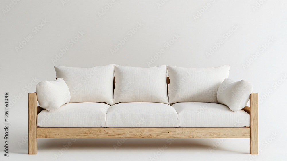 Fototapeta premium Scandinavian-inspired living room with neutral colors, clean lines, and wooden furniture, copy space