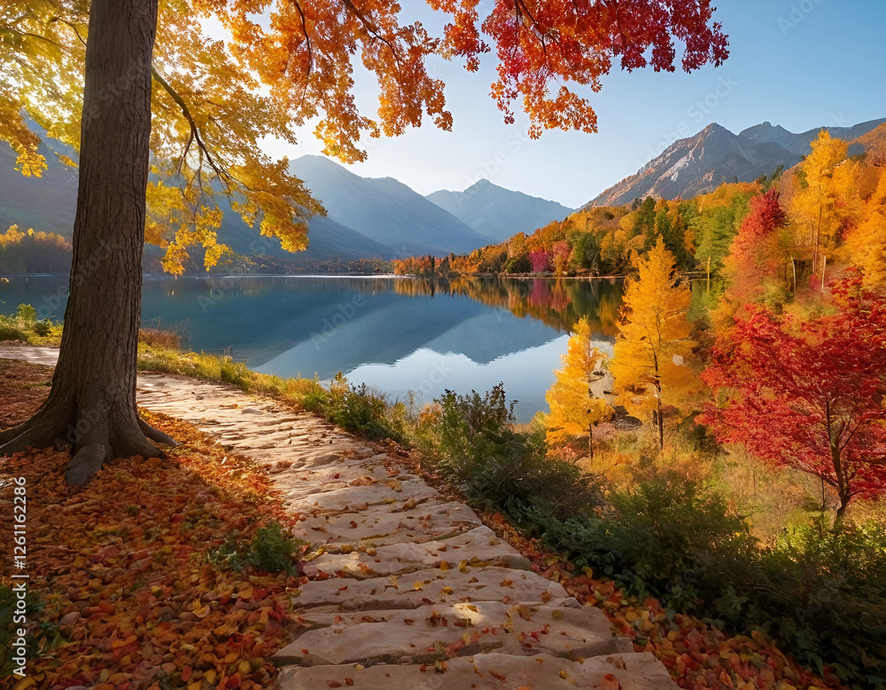 Obraz premium Autumn's Brushstroke Capturing Nature's Vibrant Landscapes for Timeless Beauty