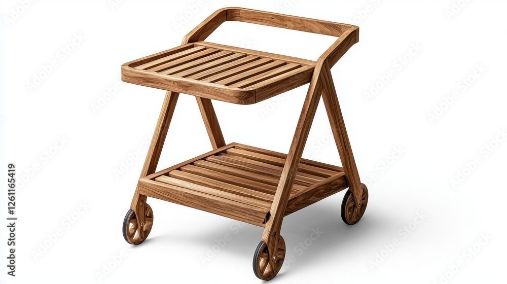 Wooden Serving Cart on Wheels for Kitchen Use and Entertaining Guests in Stylish Home Decor Wooden Serving Cart on Wheels for Kitchen Use and Entertaining Guests in Stylish Home Decor