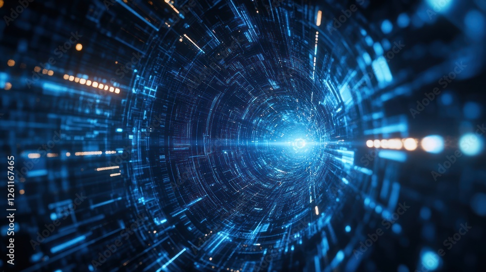 Fototapeta premium Digital data tunnel, glowing, abstract, futuristic, background, technology, website