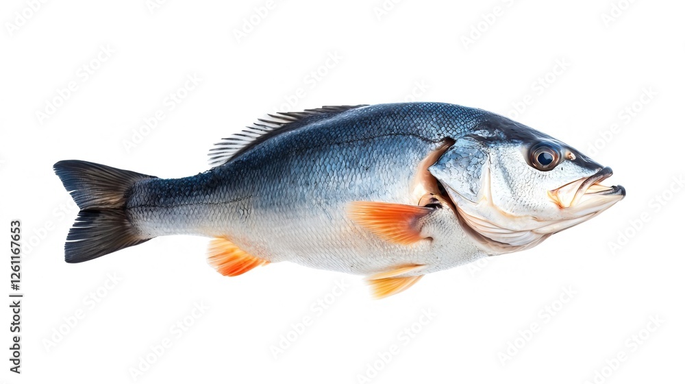 Fresh Sea Bass Fish Isolated on White Background for Culinary Use Fresh Sea Bass Fish Isolated on White Background for Culinary Use