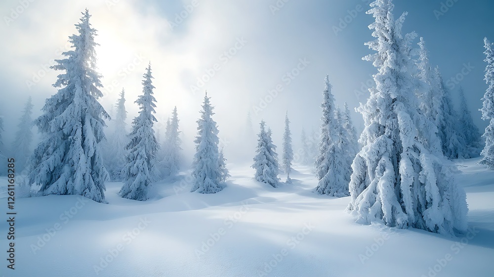 Snowy mountain forest winter sun landscape Snowy mountain forest winter sun landscape