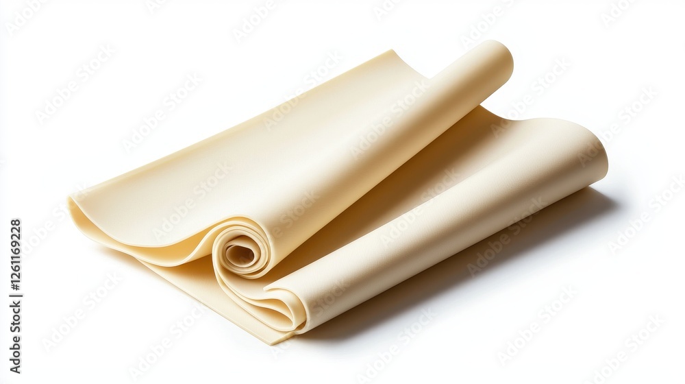 Smooth Cream-Colored Fabric Rolled on White Background for Textiles Smooth Cream-Colored Fabric Rolled on White Background for Textiles