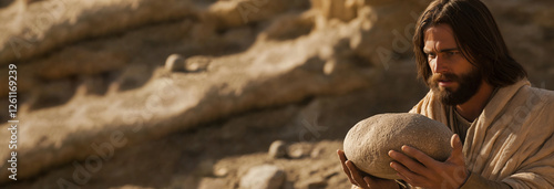  Jesus stands firm as the tempter presents the challenge to turn stones into bread.