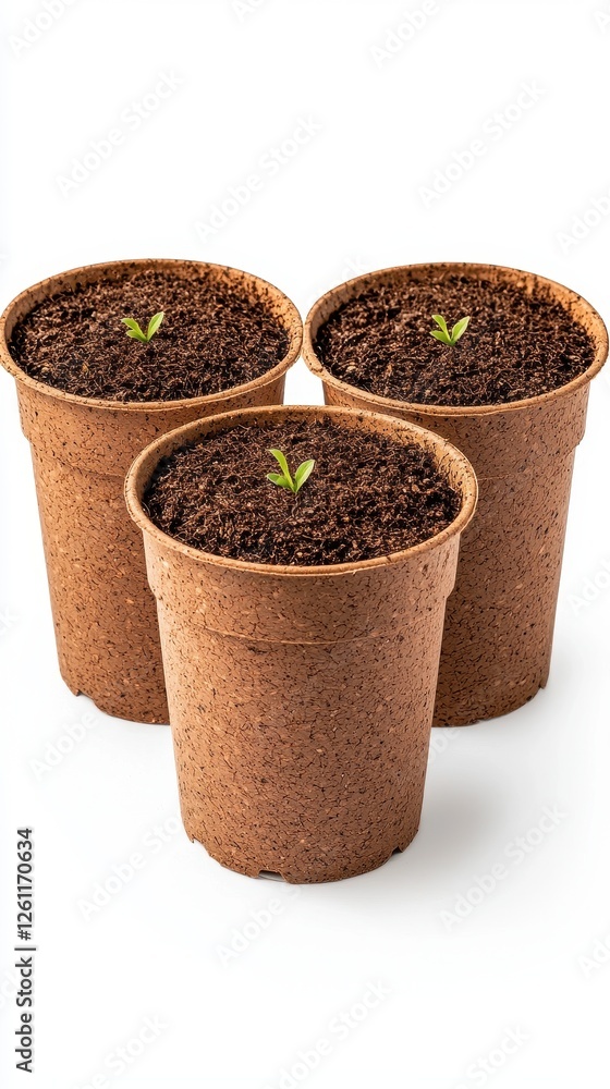 Small Green Sprouts Emerging from Soil in Eco-Friendly Pots Small Green Sprouts Emerging from Soil in Eco-Friendly Pots