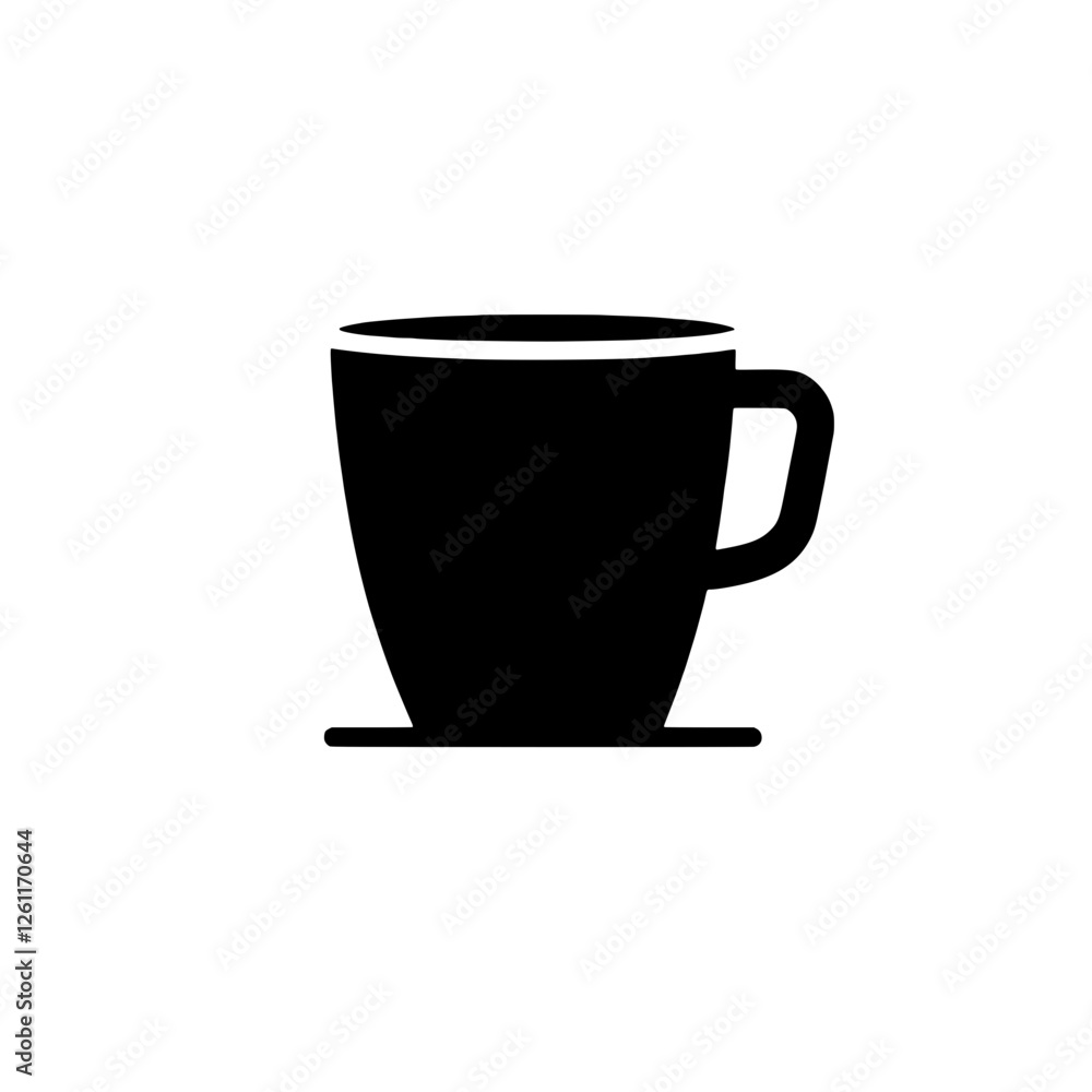 Coffee Mug Icon: A simple, elegant black silhouette of a coffee mug with a handle and saucer. Perfect for cafe menus, websites, and branding. Coffee Mug Icon: A simple, elegant black silhouette of a coffee mug with a handle and saucer. Perfect for cafe menus, websites, and branding.