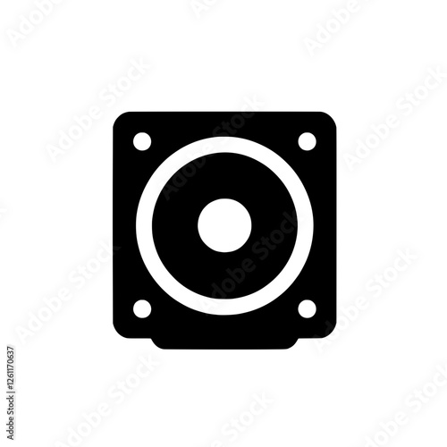 Subwoofer Icon: A simple yet powerful icon depicting a square subwoofer speaker, ideal for audio, music, and technology related projects. 