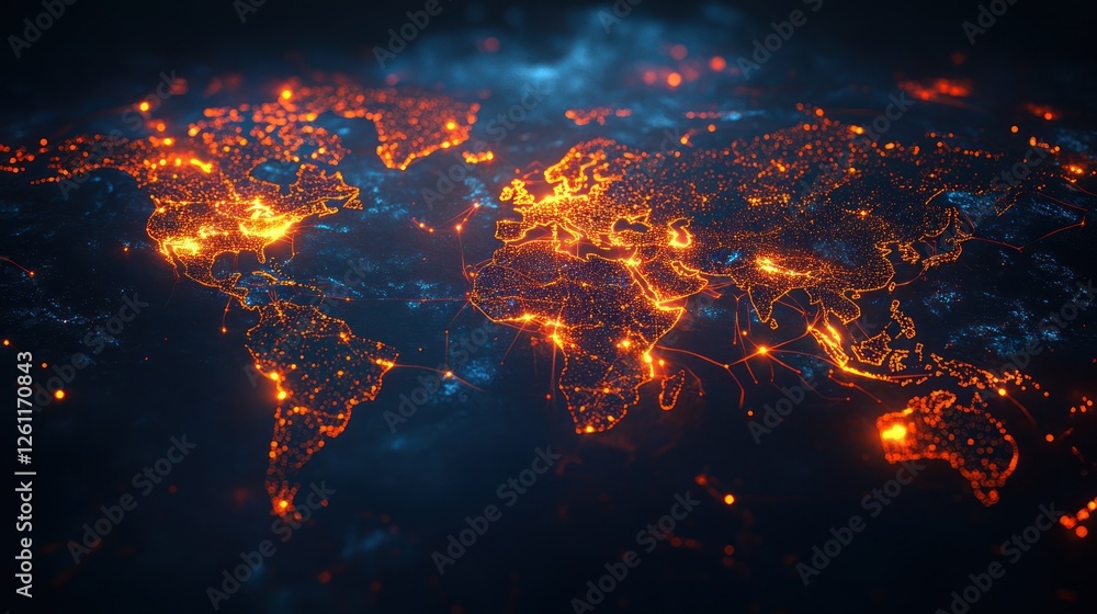 Global network glowing map, digital data flow, night, connections, technology, website banner Global network glowing map, digital data flow, night, connections, technology, website banner