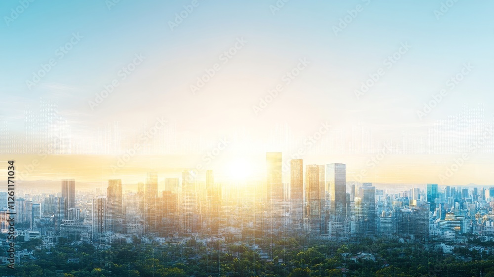 Sunrise Over City Skyline with Modern Architecture and Natural Beauty Sunrise Over City Skyline with Modern Architecture and Natural Beauty