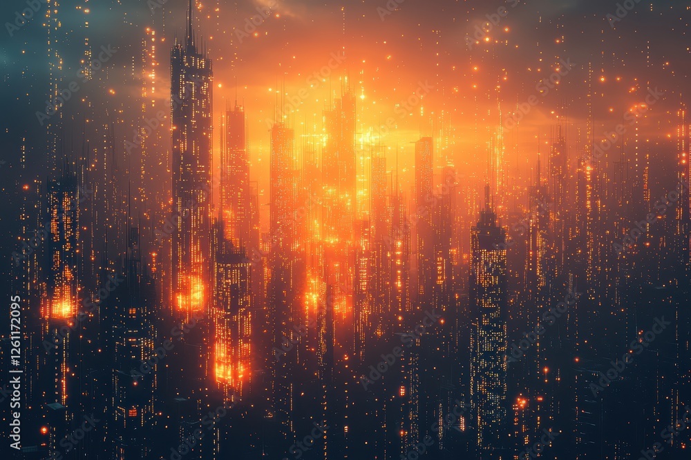 Obraz premium Futuristic cityscape in neon glow cyberpunk environment high fidelity visuals