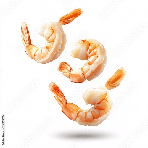 Three Fresh Raw Shrimp Isolated on White Background for Cooking