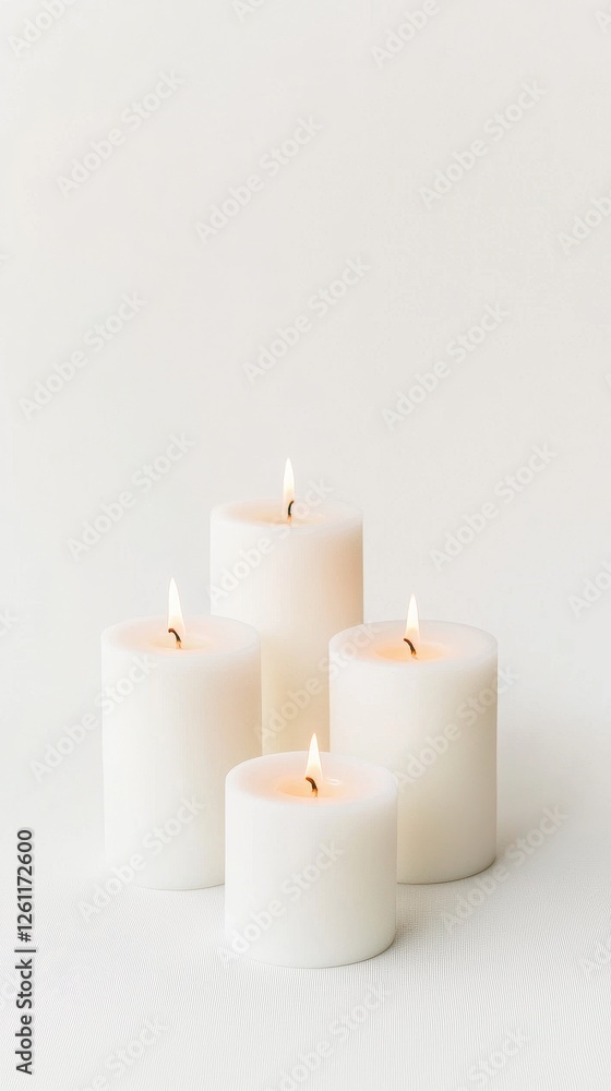 Soft Glow of White Candles on Light Background for Relaxation and Peace Soft Glow of White Candles on Light Background for Relaxation and Peace