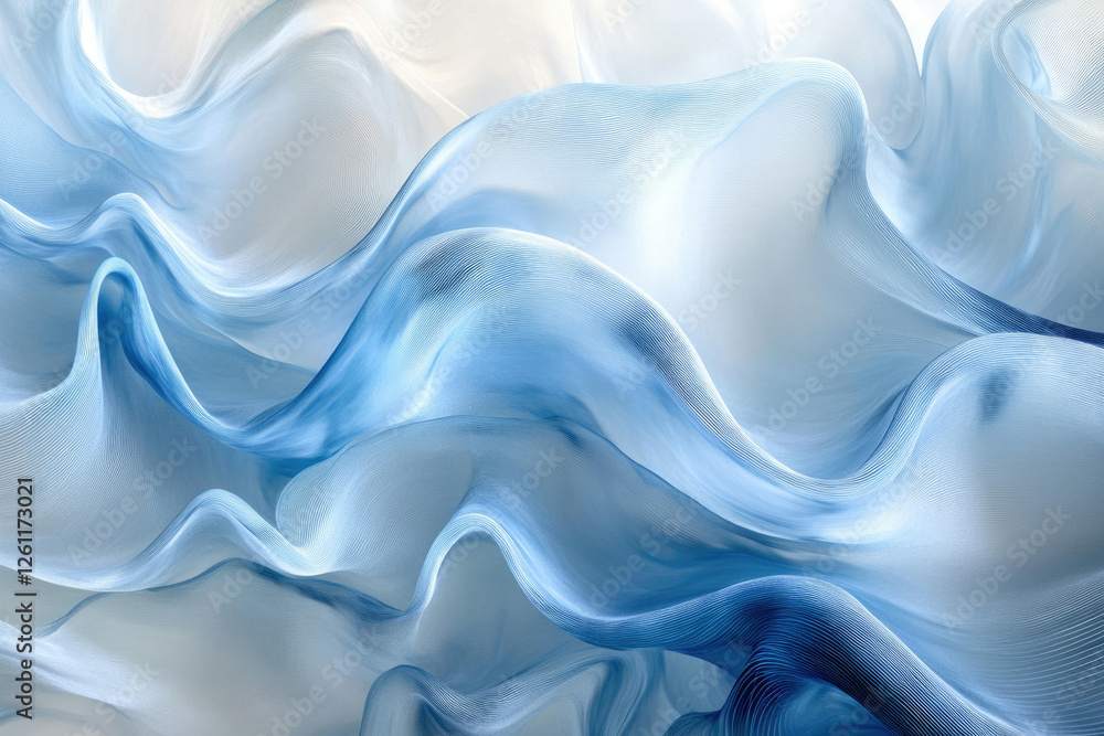 Obraz premium Abstract image of flowing, translucent blue fabric with soft waves and subtle textures.