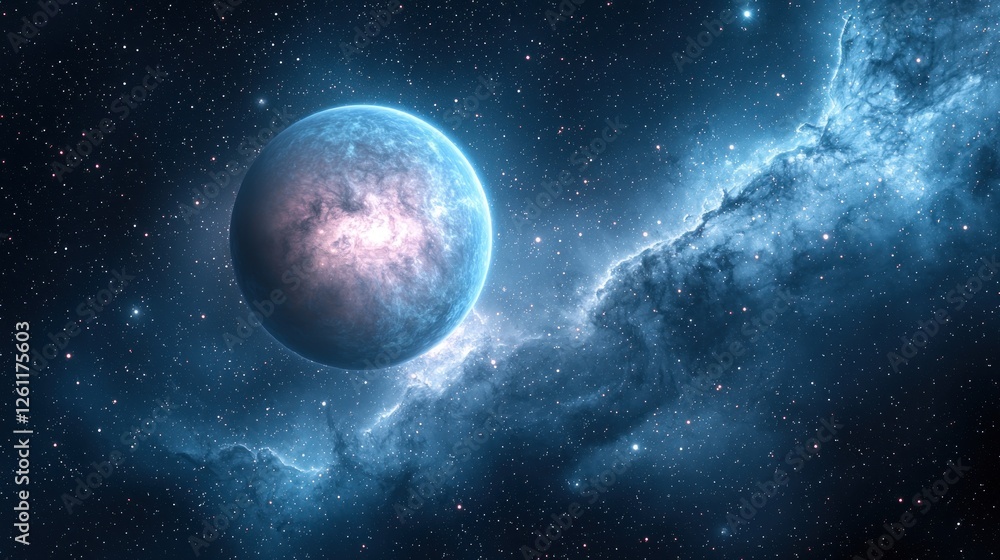 Fototapeta premium Celestial Body Near Nebula In Deep Space