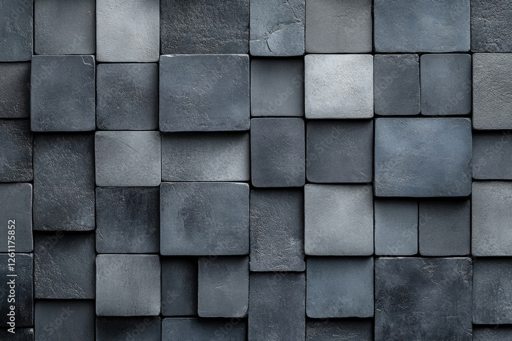 Abstract background of dark gray square tiles arranged in an offset pattern, creating a textured surface. Abstract background of dark gray square tiles arranged in an offset pattern, creating a textured surface.