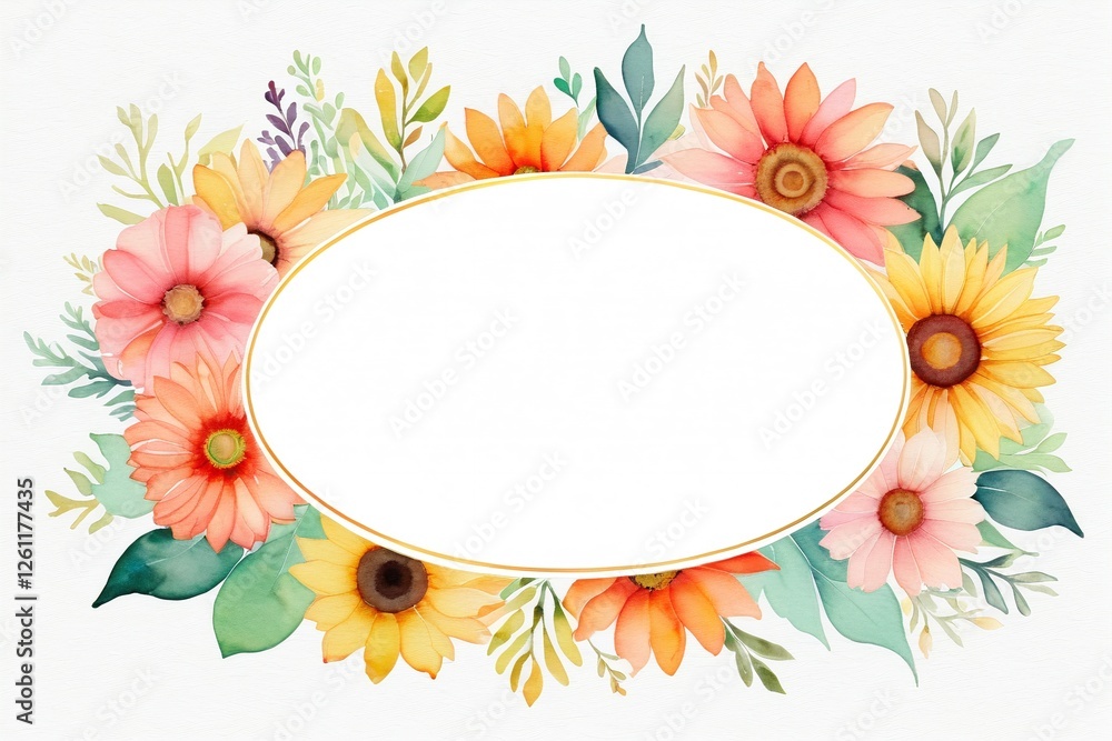 Vibrant Floral Frame with Sunflowers and Pink Blooms for Design Vibrant Floral Frame with Sunflowers and Pink Blooms for Design