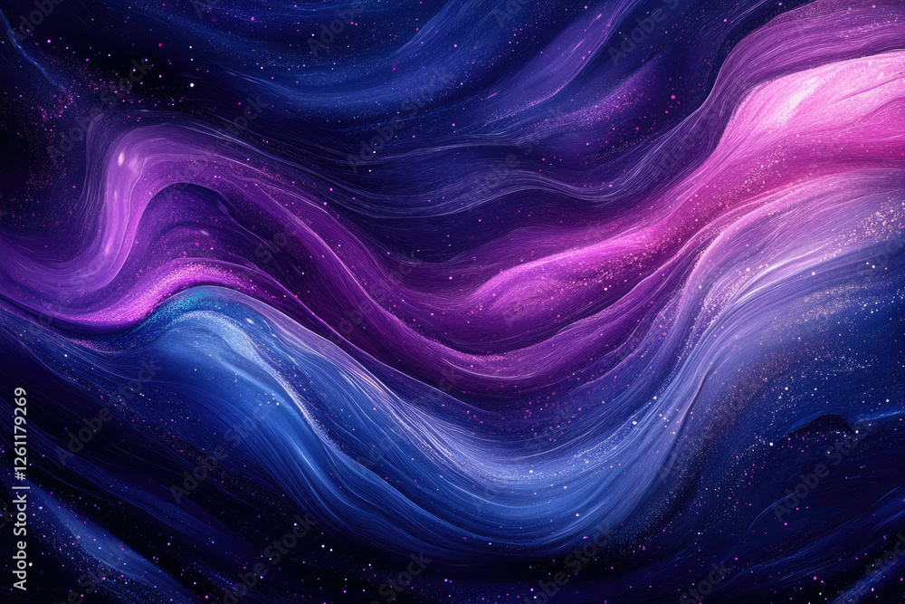 Abstract cosmic swirls of purple and blue hues, resembling a nebula with glittering stardust. Abstract cosmic swirls of purple and blue hues, resembling a nebula with glittering stardust.