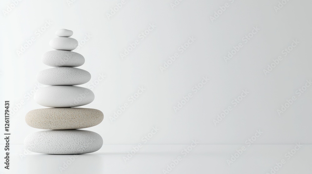 Fototapeta premium Peaceful Stack of Smooth White Stones on Minimalist Background