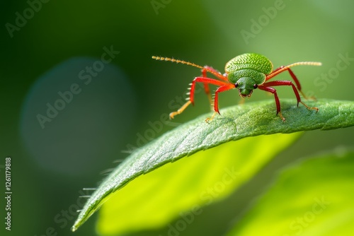 Wallpaper Mural Vibrant green insect red legs leaf closeup Torontodigital.ca
