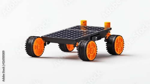 Solar Powered Toy Car Model with Bright Orange Wheels and Solar Panel