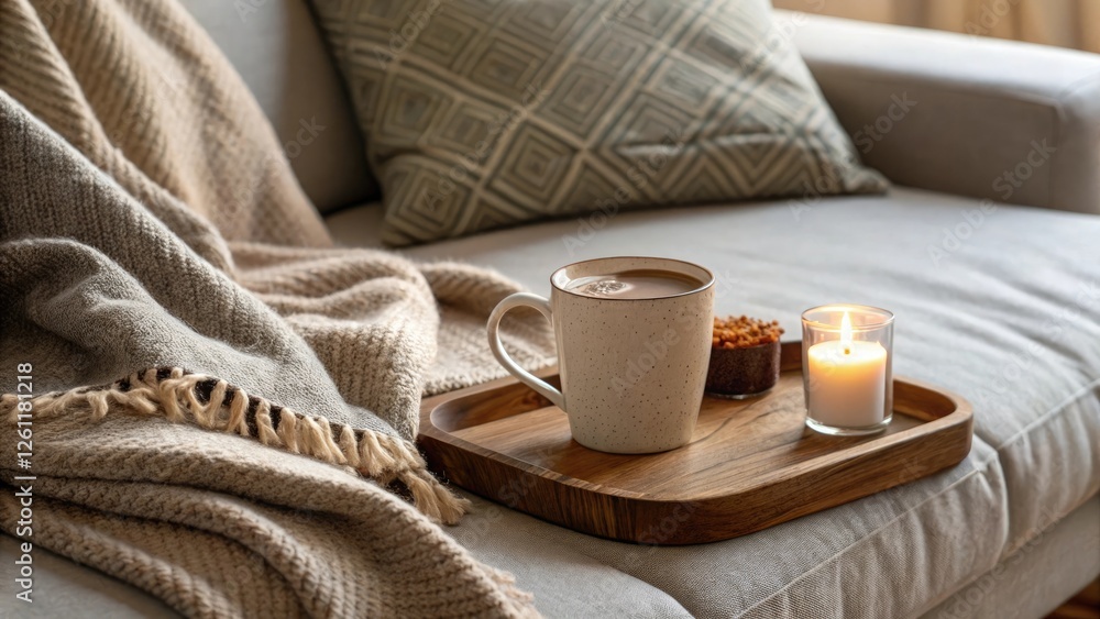 Hot chocolate with festive decorations and cookies Hot chocolate with festive decorations and cookies
