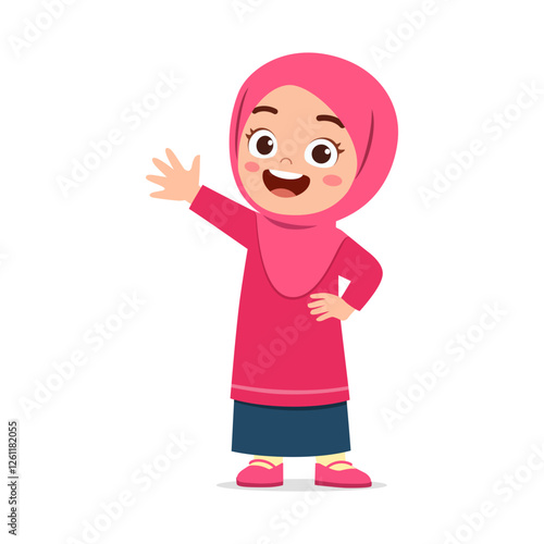little muslim kid waving hand and feel happy