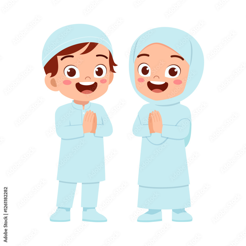 little muslim kids with greeting pose little muslim kids with greeting pose