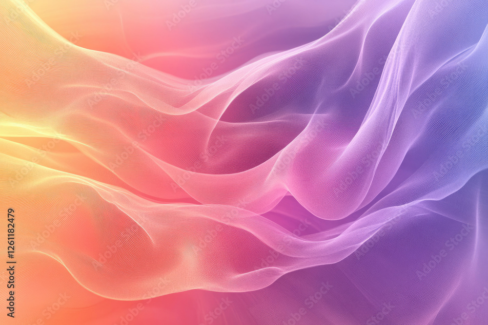 Fototapeta premium Abstract pastel-colored flowing fabric, smooth texture, gradient background, soft waves.