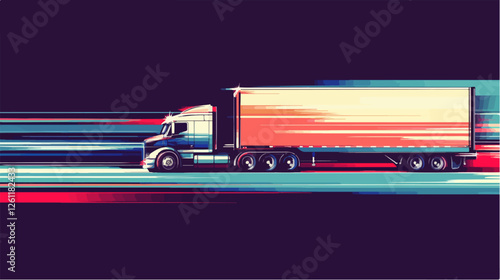 Flat illustration of a truck with a semi-trailer. Cargo transportation. Truck.