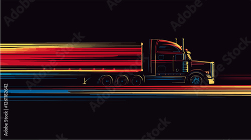 Flat illustration of a truck with a semi-trailer. Cargo transportation. Truck.