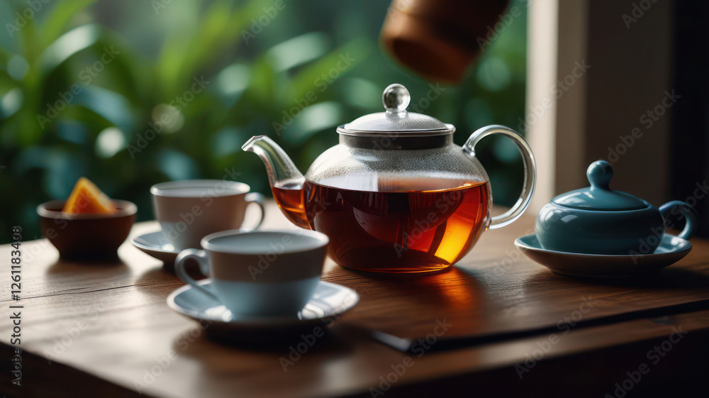 Minimalist Tea Setup Highlighting Simple Pleasures Background Minimalist Tea Setup Highlighting Simple Pleasures Background