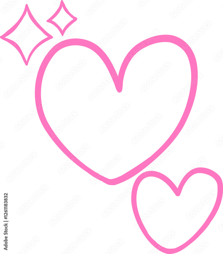 Minimalist pink line art of two hearts with sparkles. A cute and romantic illustration perfect for love-themed designs, Valentine's Day, and decorations Outline Minimalist pink line art of two hearts with sparkles. A cute and romantic illustration perfect for love-themed designs, Valentine's Day, and decorations Outline
