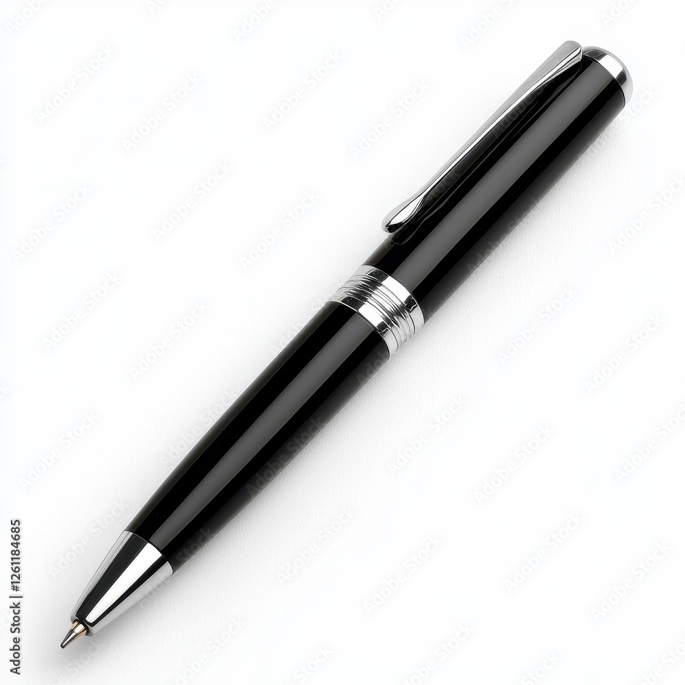 Elegant Black Pen with Silver Accents on Clean Background Elegant Black Pen with Silver Accents on Clean Background