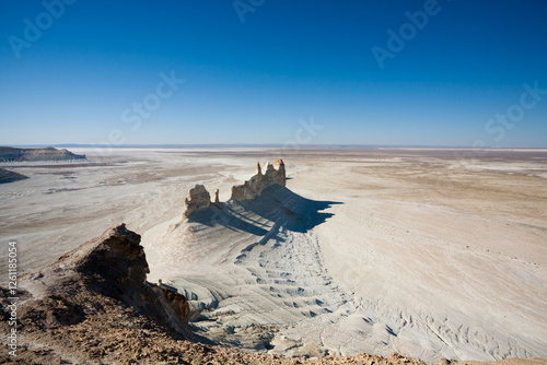 Stunning Mangystau landscape, Kazakhstan. Ak Orpa pinnacles view, Bozzhira valley photo