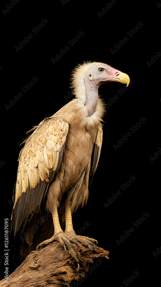 Portrait of a vulture. Standing tall with striking plumage. Its piercing gaze conveys a sense of alertness. A creature of unique beauty and strength. Portrait of a vulture. Standing tall with striking plumage. Its piercing gaze conveys a sense of alertness. A creature of unique beauty and strength.