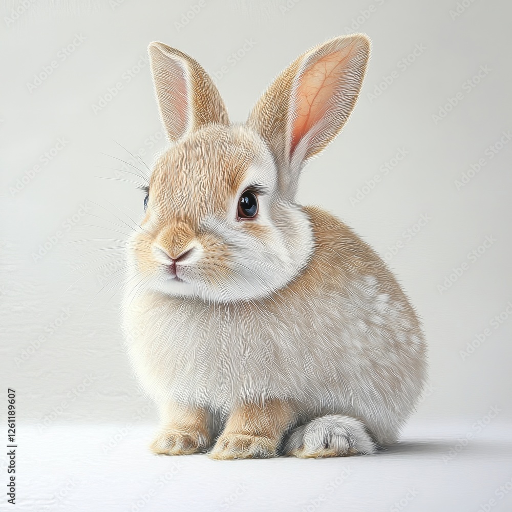 Fototapeta premium Adorable Light Brown Bunny Rabbit Sitting on White Background