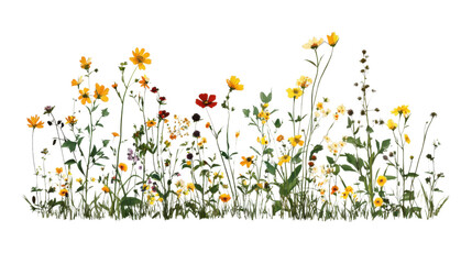 Wildflowers blooming with transparent background: vibrant summer meadow