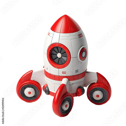 a red and white toy rocket isolated on white background