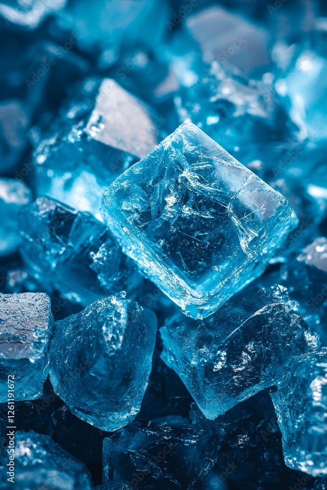 A pile of blue ice cubes sitting on top of each other A pile of blue ice cubes sitting on top of each other